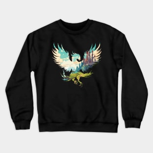 Griffin Silhouette - Fantasy Castle Design Crewneck Sweatshirt